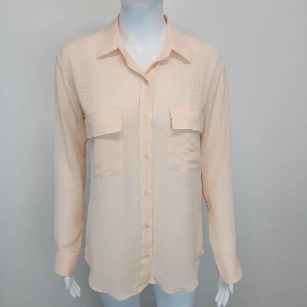Adriano Goldschmied Womens Career Blouse Size XS Pink Sheer Collared Lightweight